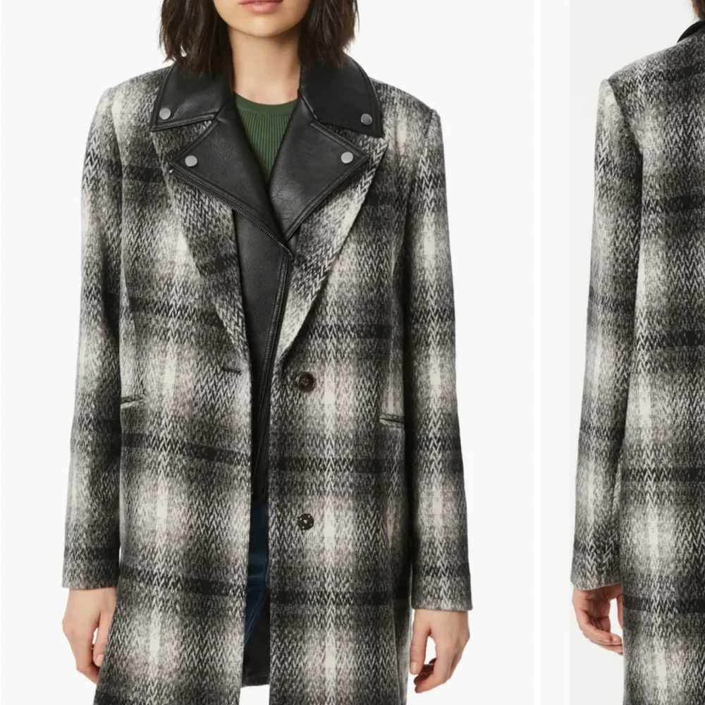 Plaid Coat with Removable Faux Leather bib - Picture 1 of 12